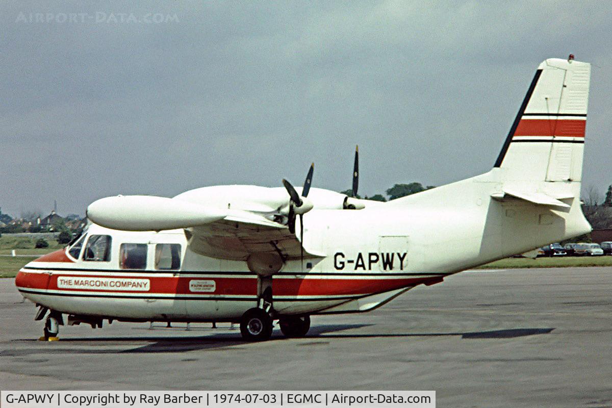 G-APWY, 1959 Piaggio P-166AL-1 C/N 362, Piaggio P.166 [362] (The Marconi Company) Southend~G 03/07/1974. Taken from a slide.