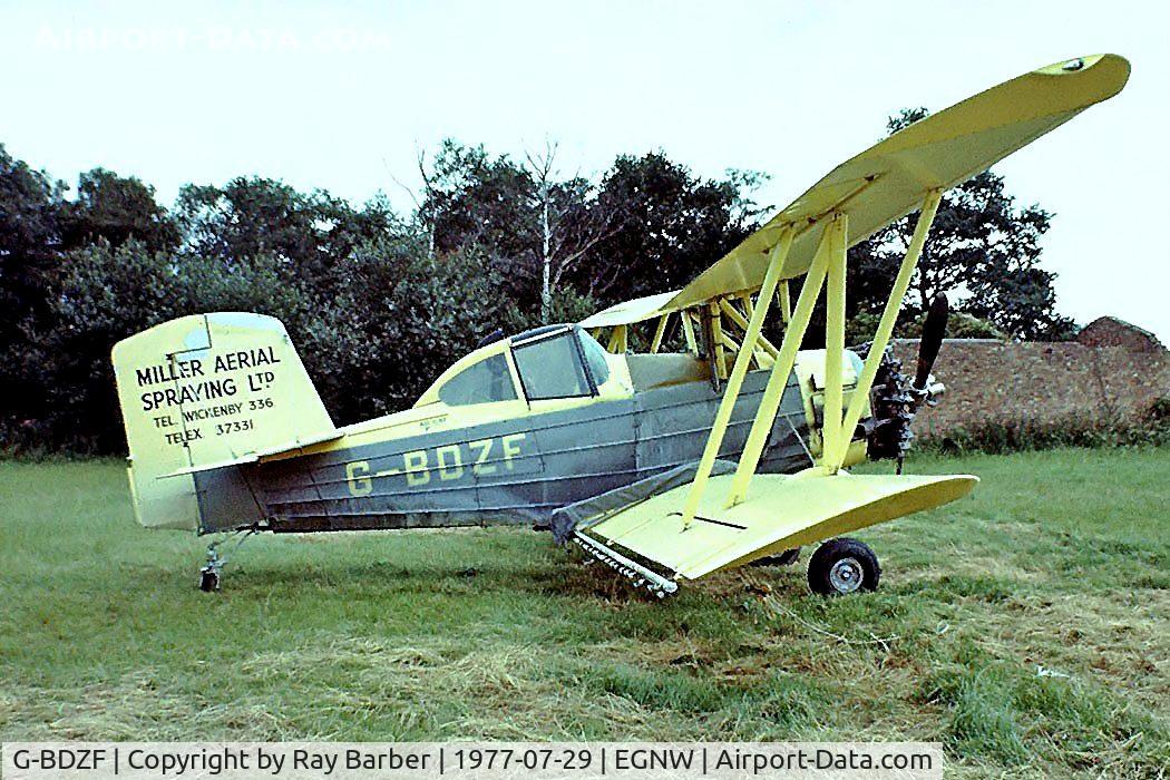 G-BDZF, 1976 Schweizer G-164B C/N 027B, Schweizer-Grumman G-164B Ag-Cat [27-B] (Miller Aerial Spraying Ltd) Wickenby~G 29/07/1977. Taken from a slide.