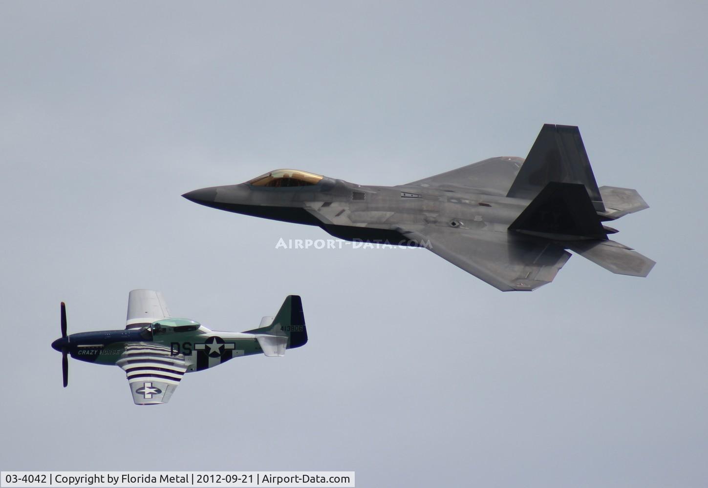 03-4042, 2003 Lockheed Martin F/A-22A Raptor C/N 4042, F-22 Heritage flight with P-51D Crazy Horse over Cocoa Beach