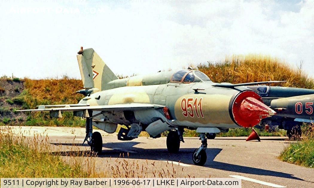 9511, Mikoyan-Gurevich MiG-21MF C/N 969511, Mikoyan-Gurevich MiG-21MF Fishbed [969511] (Hungarian Air Force) Kecskemet~HA 17/06/1996