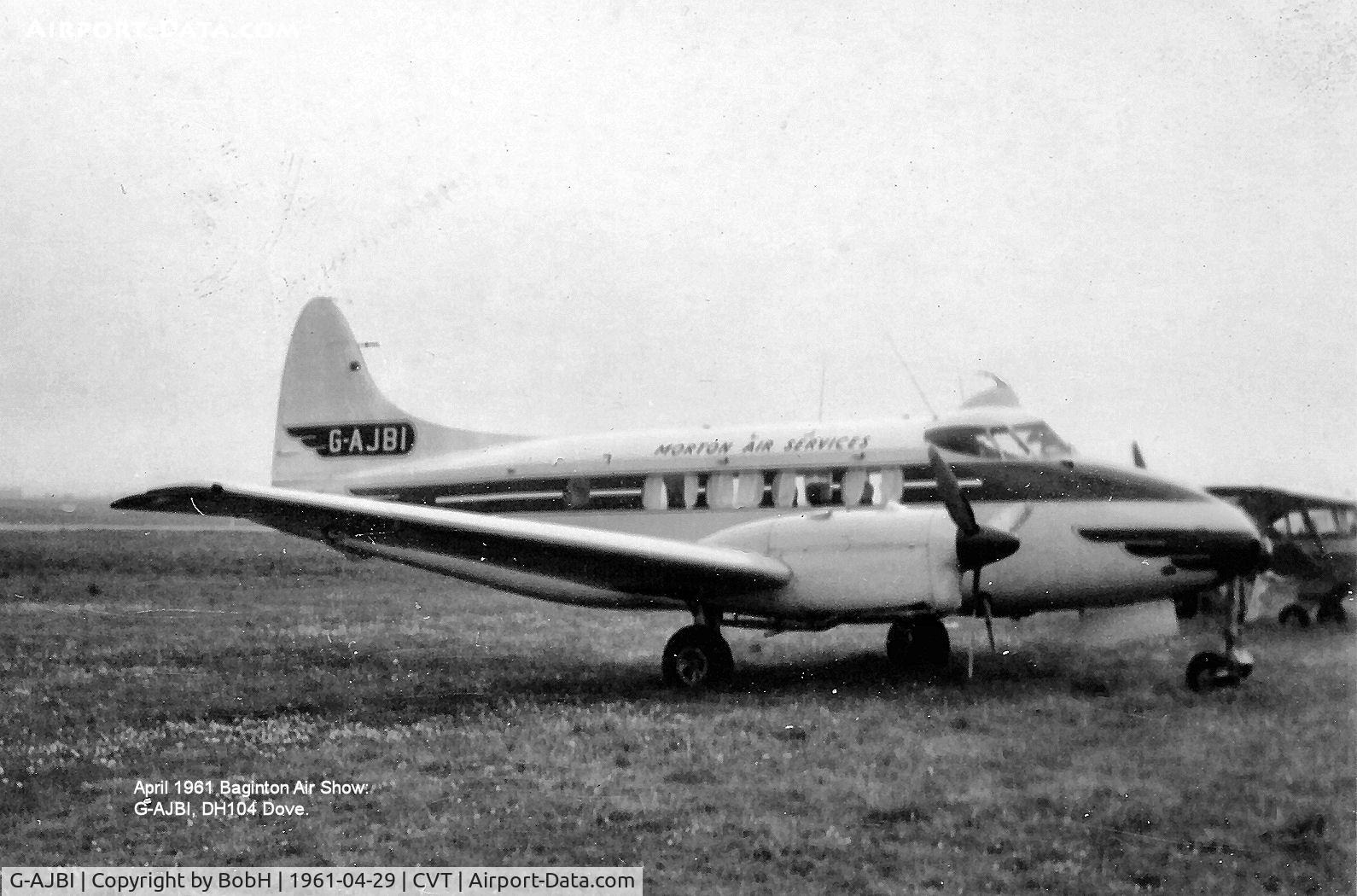 G-AJBI, 1947 De Havilland DH-104 Dove 1B C/N 04026, G-AJBI at Baginton Air Show in April 1961.