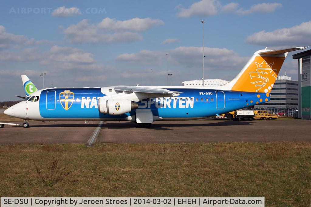 SE-DSU, 1994 British Aerospace Avro 146-RJ100 C/N E3248, seen at Eindhoven after it got a new paintjob
