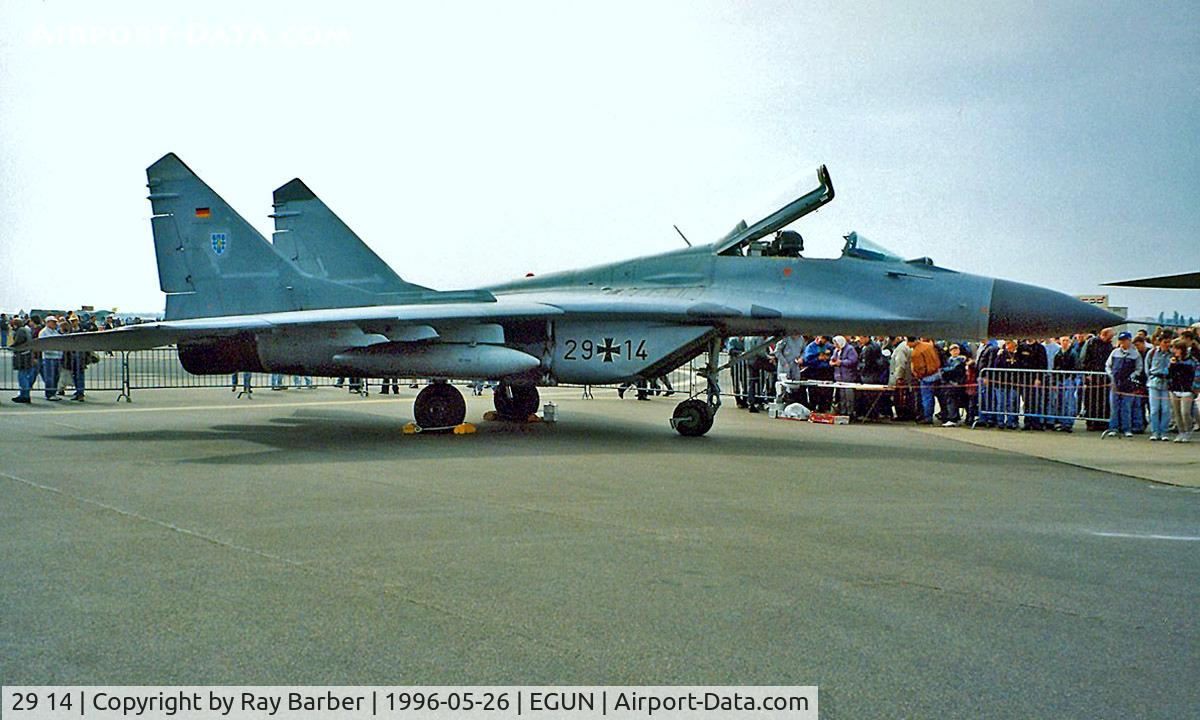 29 14, Mikoyan-Gurevich MiG-29A C/N 2960525800, Mikoyan-Gurevich MiG-29 Fulcrum [2960525800] (German Air Force) RAF Mildenhall~G 26/05/1996
