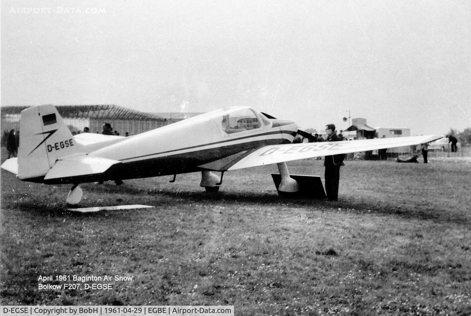 D-EGSE, 1960 Bolkow Bo-207 C/N 202, Taken at Baginton in April 1961 at a W S Shackleton sales weekend. This airframe first flew in October 1960. Bolkow renamed the Model BO 207 in July 1961.