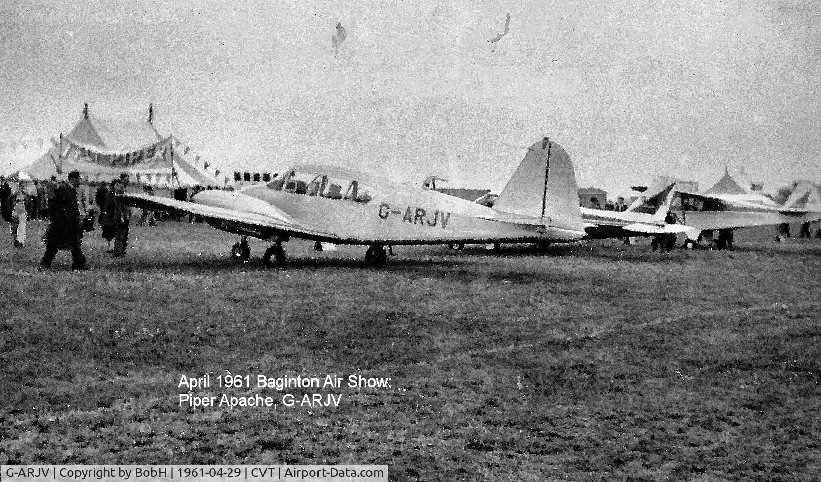 G-ARJV, 1961 Piper PA-23-160 Apache C/N 23-1985, G-ARJV outside Piper's sales tent at Baginton in April 1961.