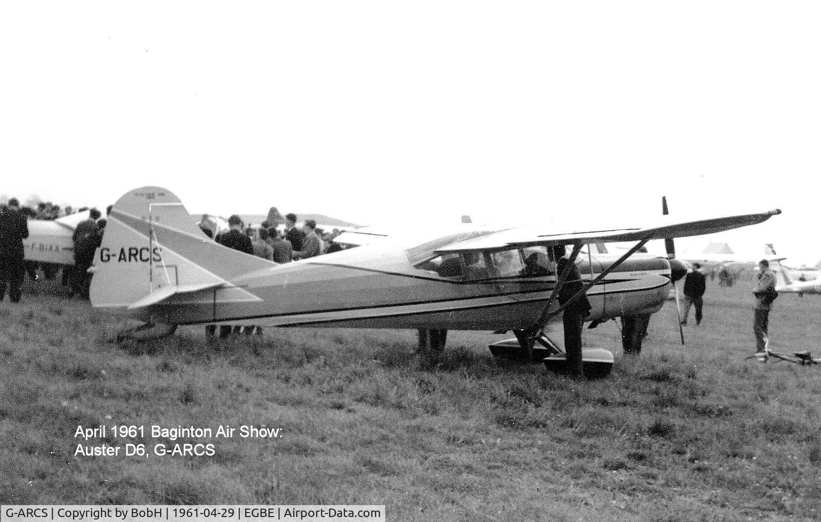 G-ARCS, 1960 Auster D6-180 C/N 3703, G-ARCS as she was in April 1961 and brand new. Baginton sales weekend.