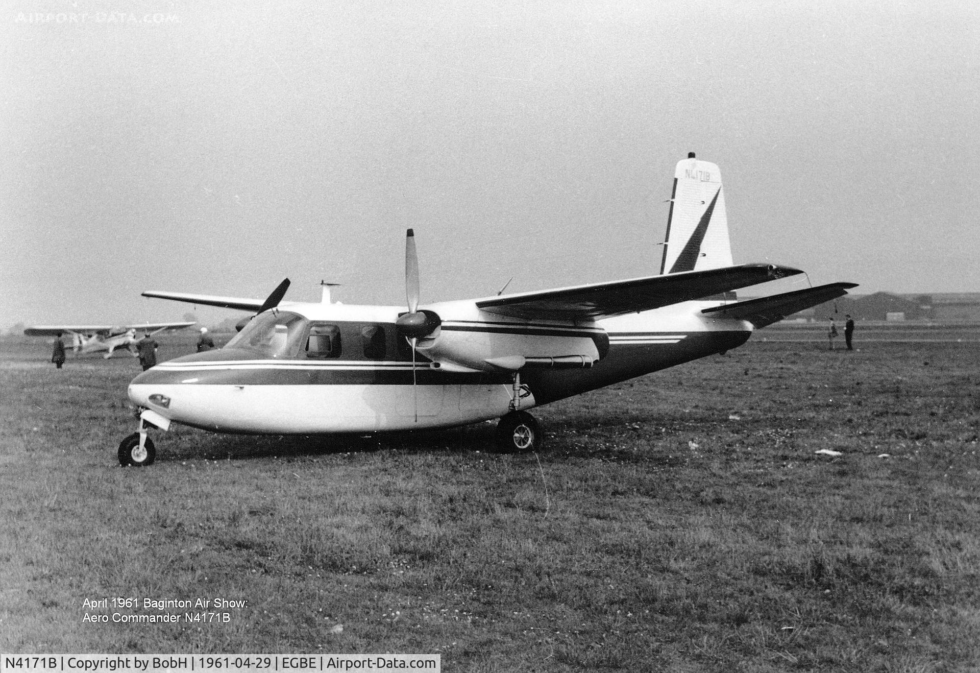 N4171B, 1953 Aero Commander 520 C/N 520-77, Aero Commander, N4171B at the W Shackleton sales weekend at Baginton in April 1961.