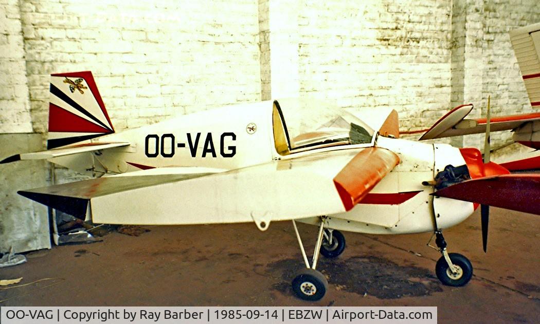 OO-VAG, 1959 Tipsy T-66 Nipper 1 C/N 15, Tipsy T.66 Nipper 1 [15] Genk-Zwartberg~OO 14/09/1985. Taken from a slide.