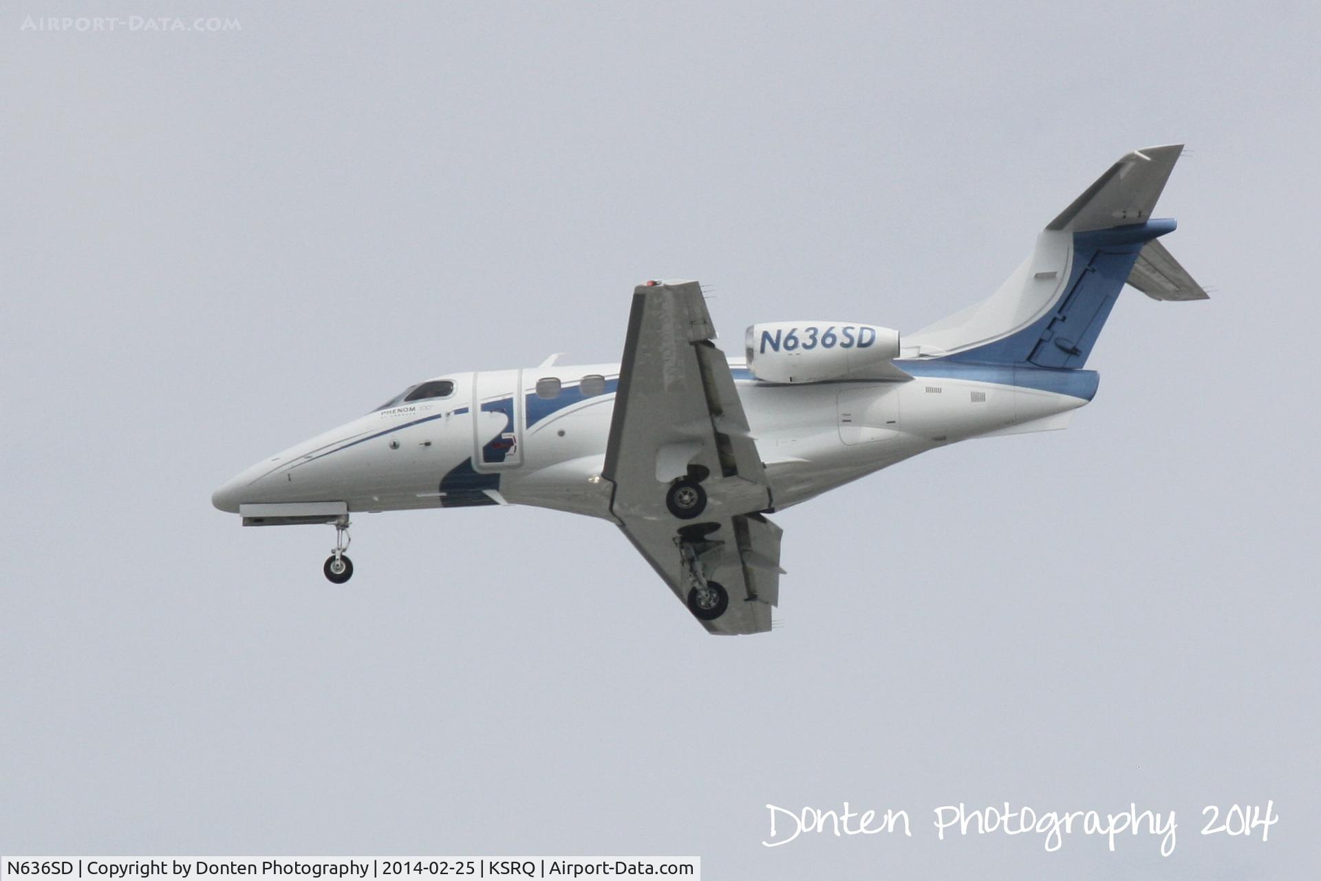 N636SD, 2009 Embraer EMB-500 Phenom 100 C/N 50000117, Embraer Phenom 100 (N636SD) arrives at Sarasota-Bradenton International Airport following a flight from Harrison County Airport