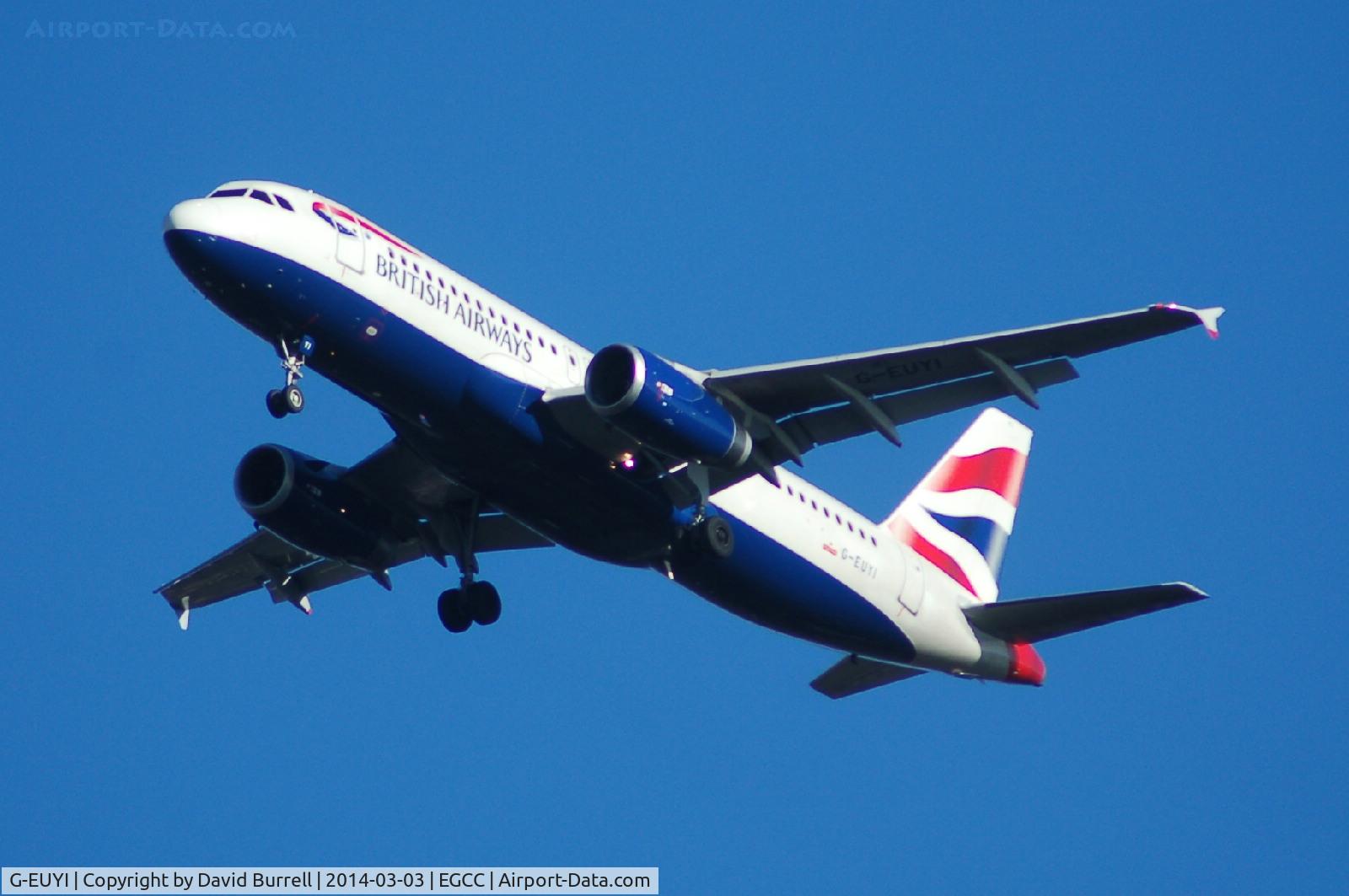 G-EUYI, 2010 Airbus A320-232 C/N 4306, British Airways Airbus A320-232 G-EUYI on approach to Manchester Airport.