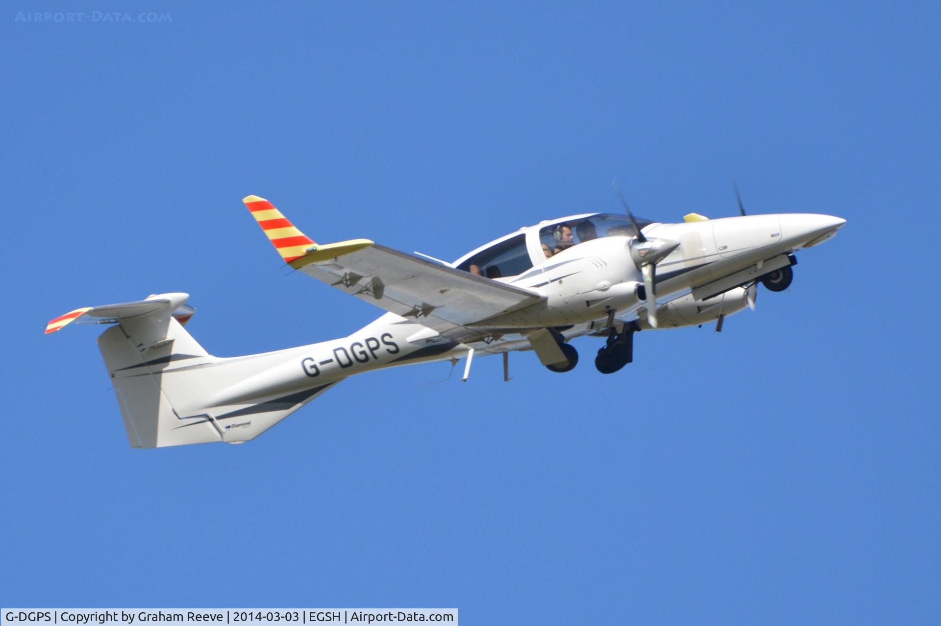 G-DGPS, 2008 Diamond DA-42 Twin Star C/N 42.355, Climbing out of Norwich.