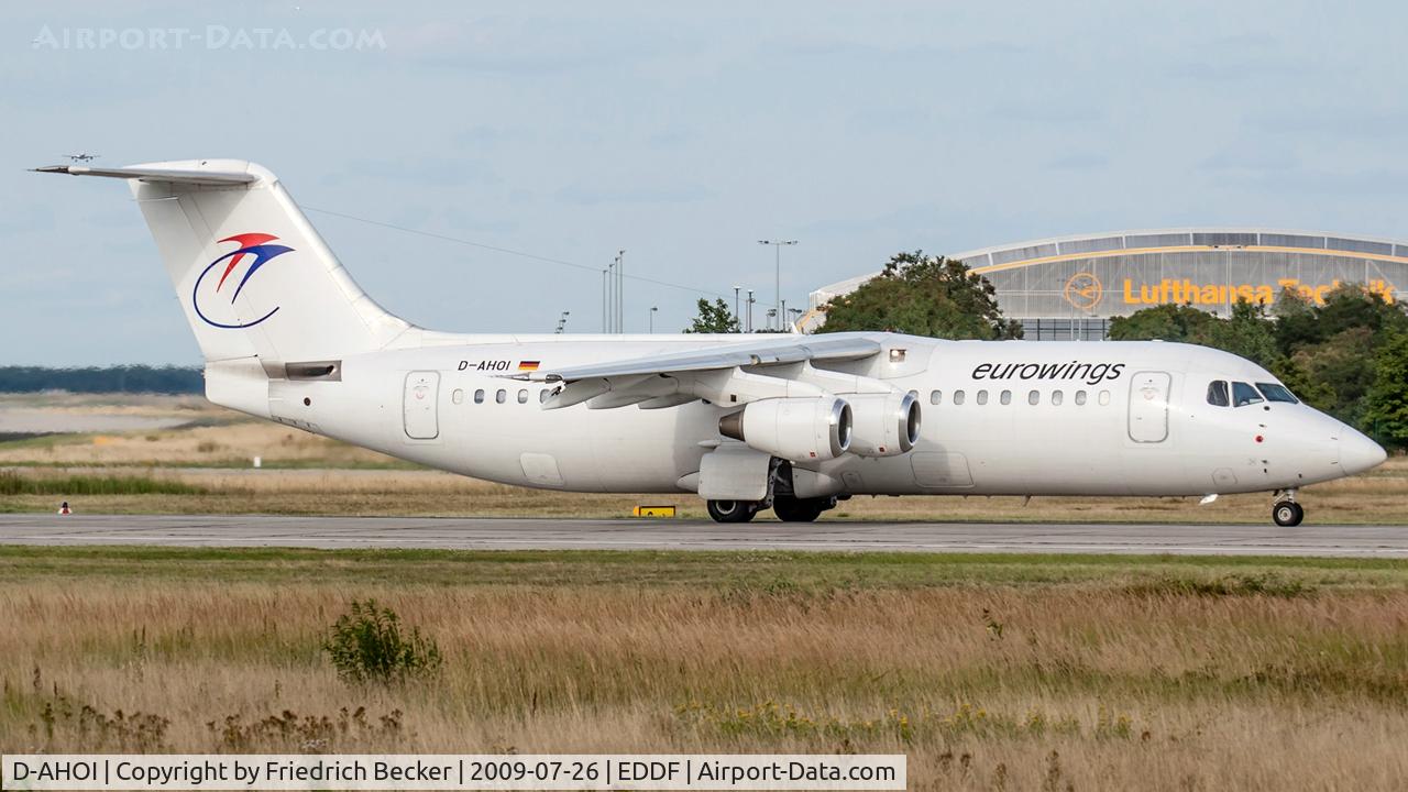 D-AHOI, 1990 British Aerospace BAe.146-300A C/N E3187, departure via RW18W