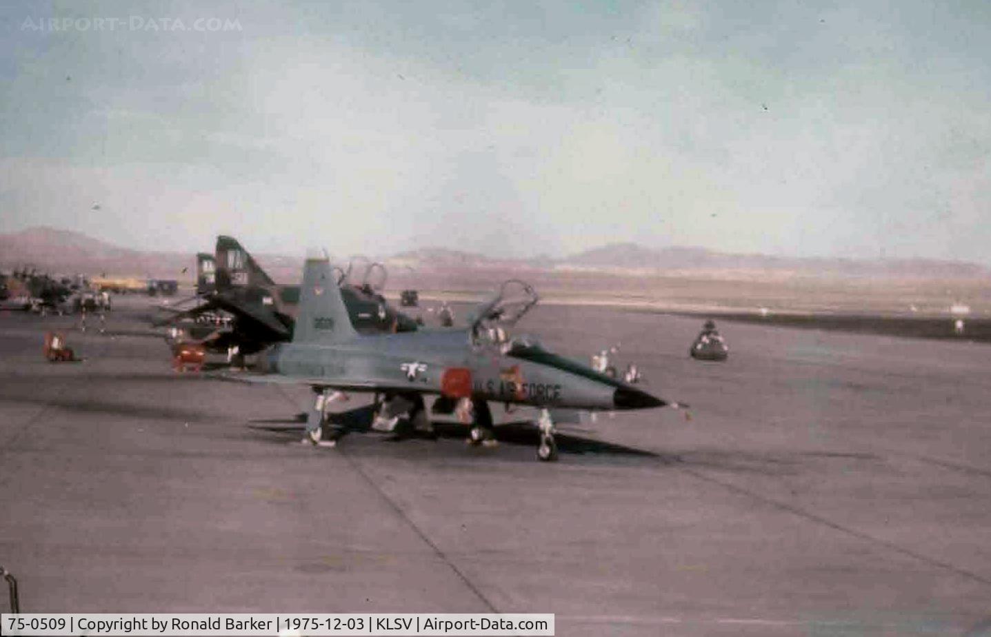 75-0509, 1975 North American F-5E C/N 1234, 64 FWS Aggressor On the ramp Nellis.  This aircraft had 7.2 hours on the airframe.