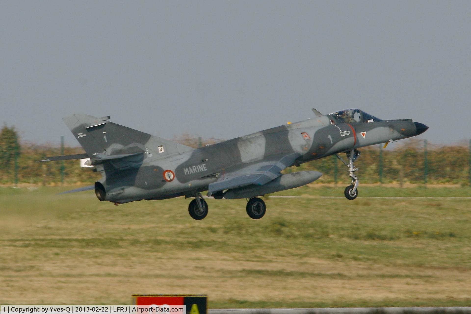 1, Dassault Super Etendard C/N 1, French Naval Aviation Dassault Super Etendard M (SEM), Landing Rwy 08, Landivisiau Naval Air Base (LFRJ)
