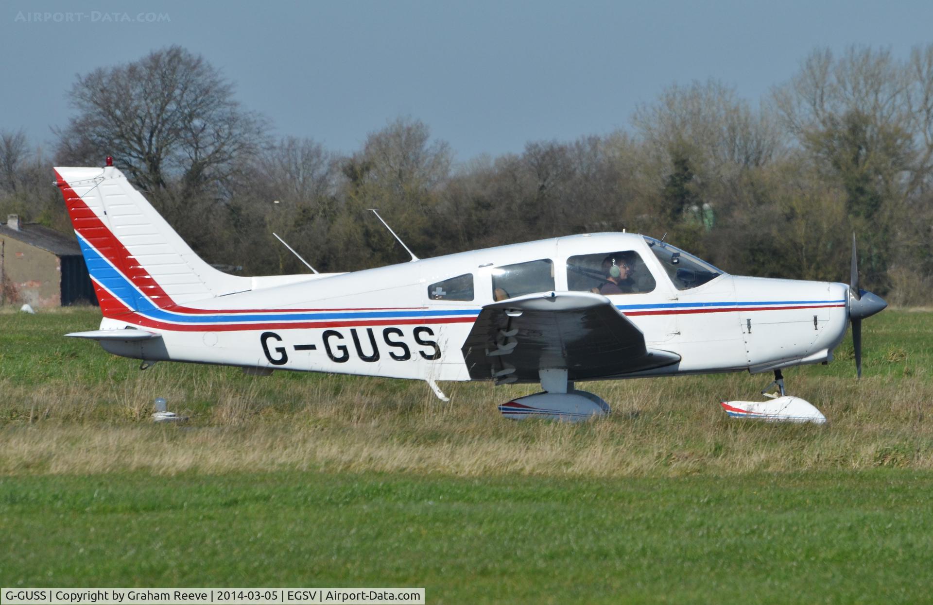 G-GUSS, 1974 Piper PA-28-151 Cherokee Warrior C/N 28-7415497, Just landed at Old Buckenham.