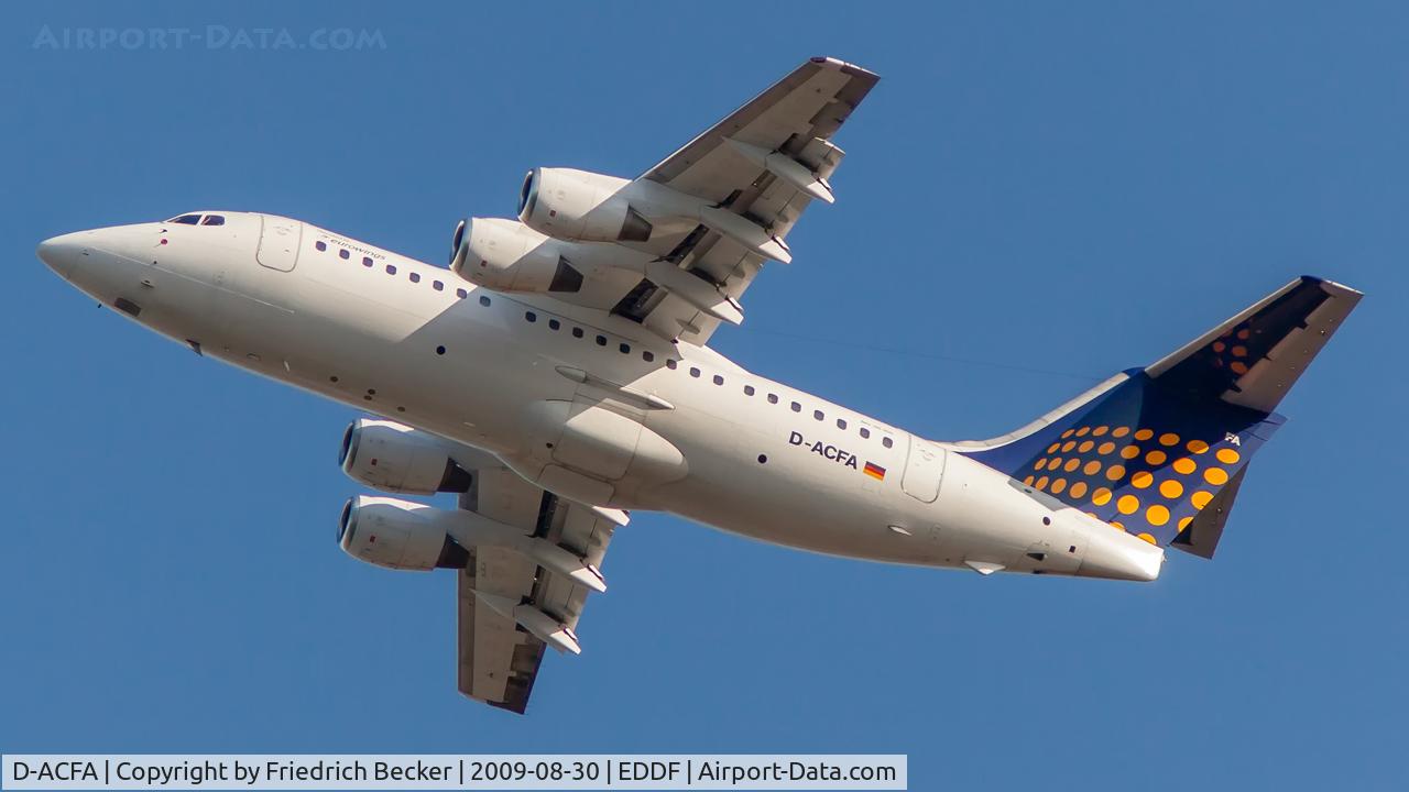 D-ACFA, 1991 British Aerospace BAe.146-200 C/N E2200, departure via RW25L
