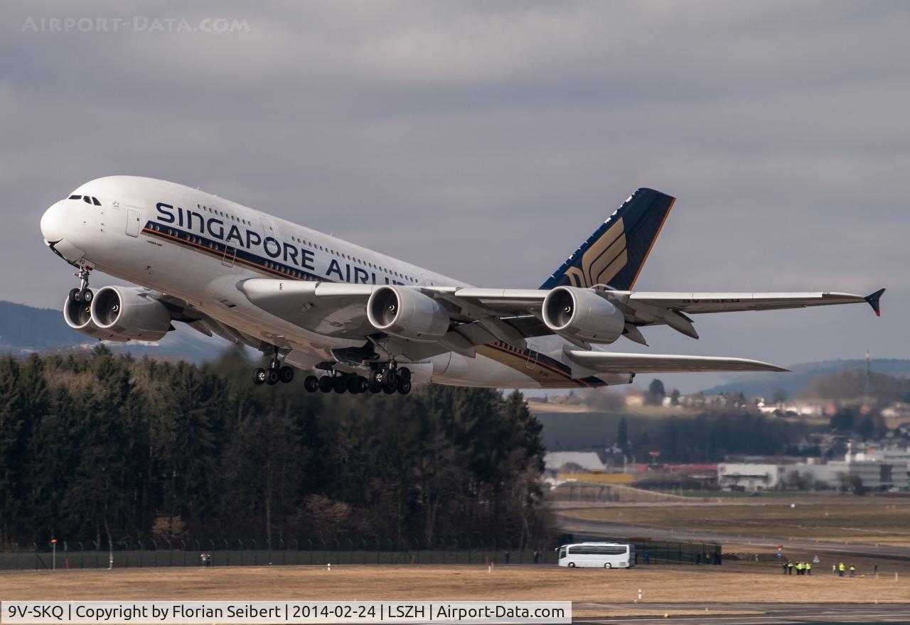 9V-SKQ, 2011 Airbus A380-841 C/N 079, taking off rwy 16
