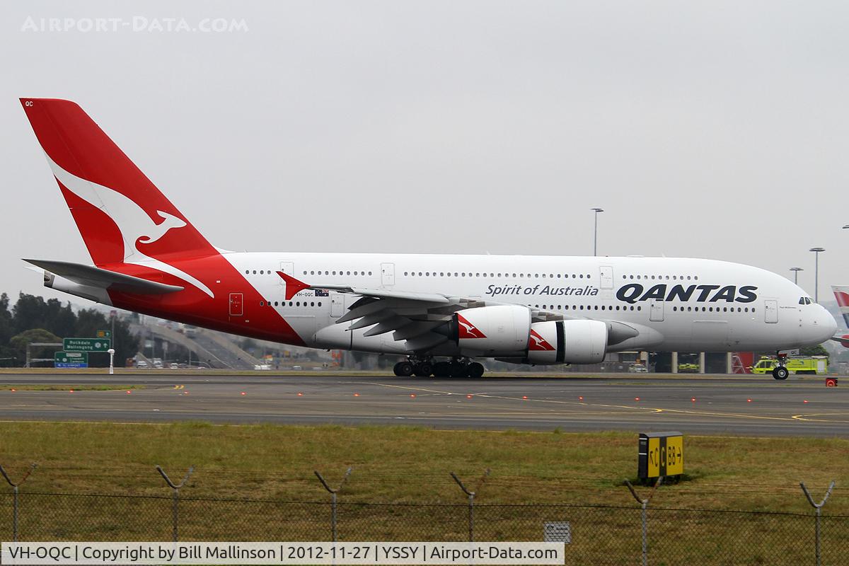 VH-OQC, 2008 Airbus A380-842 C/N 022, taxiing from 34L