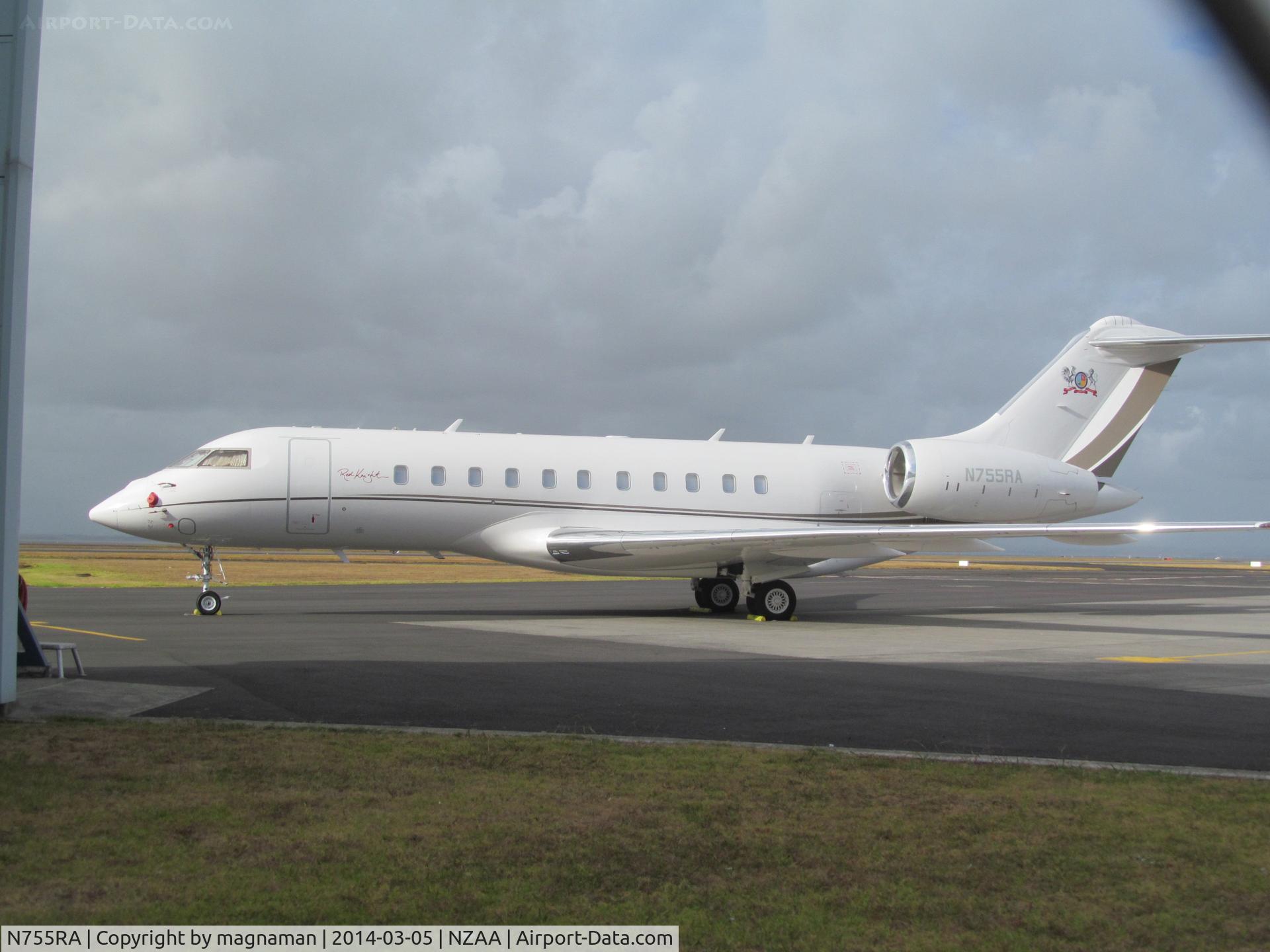 N755RA, 2011 Bombardier BD-700-1A11 Global 5000 C/N 9468, Regular visitor to AKL - but for me first time to get a photo. Bit of a washed out colour scheme :-(