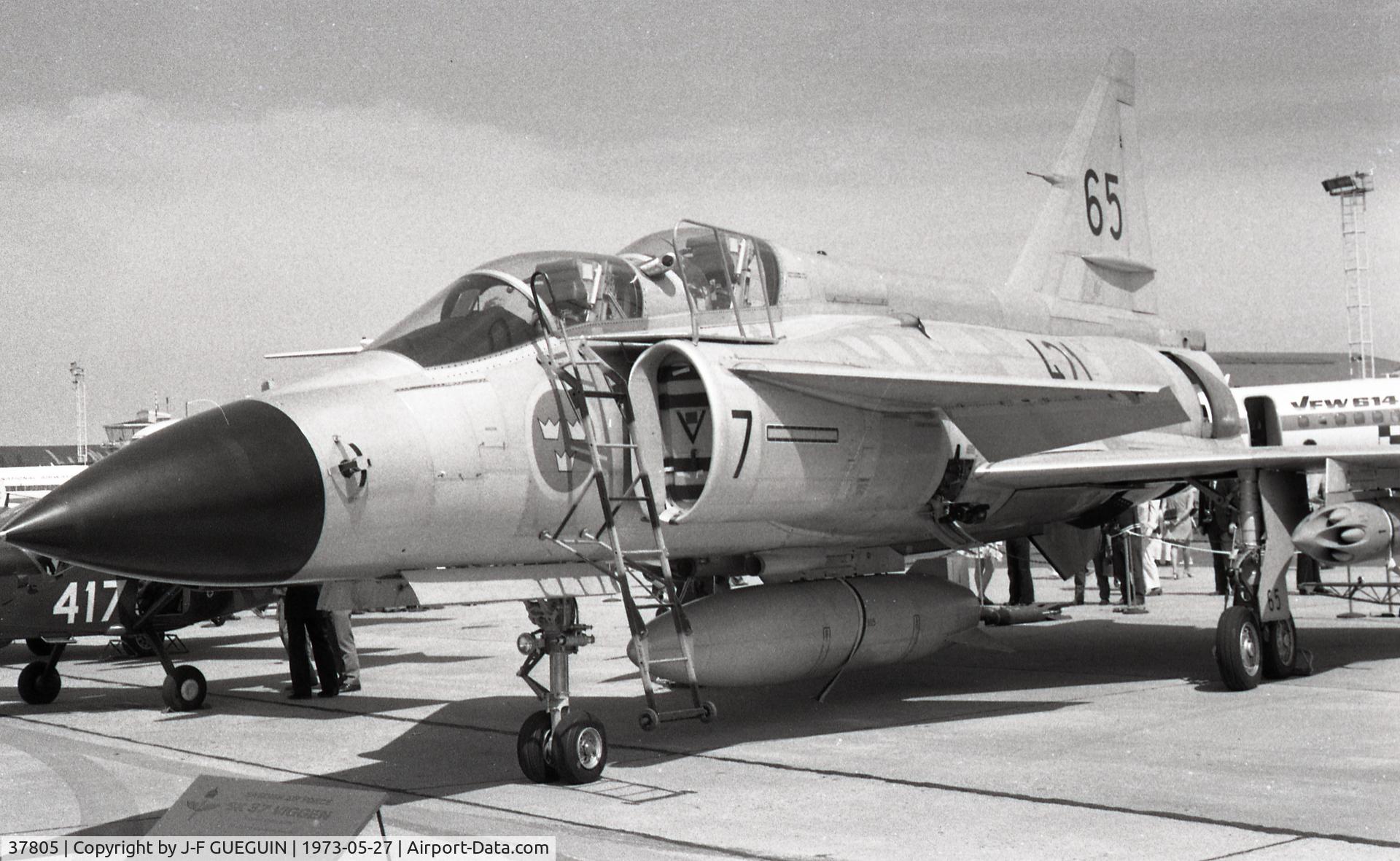 37805, Saab SK37 Viggen C/N 37805, On display at 1973 Paris-Le Bourget as n° 65 in swedish flygflottilj F 7.