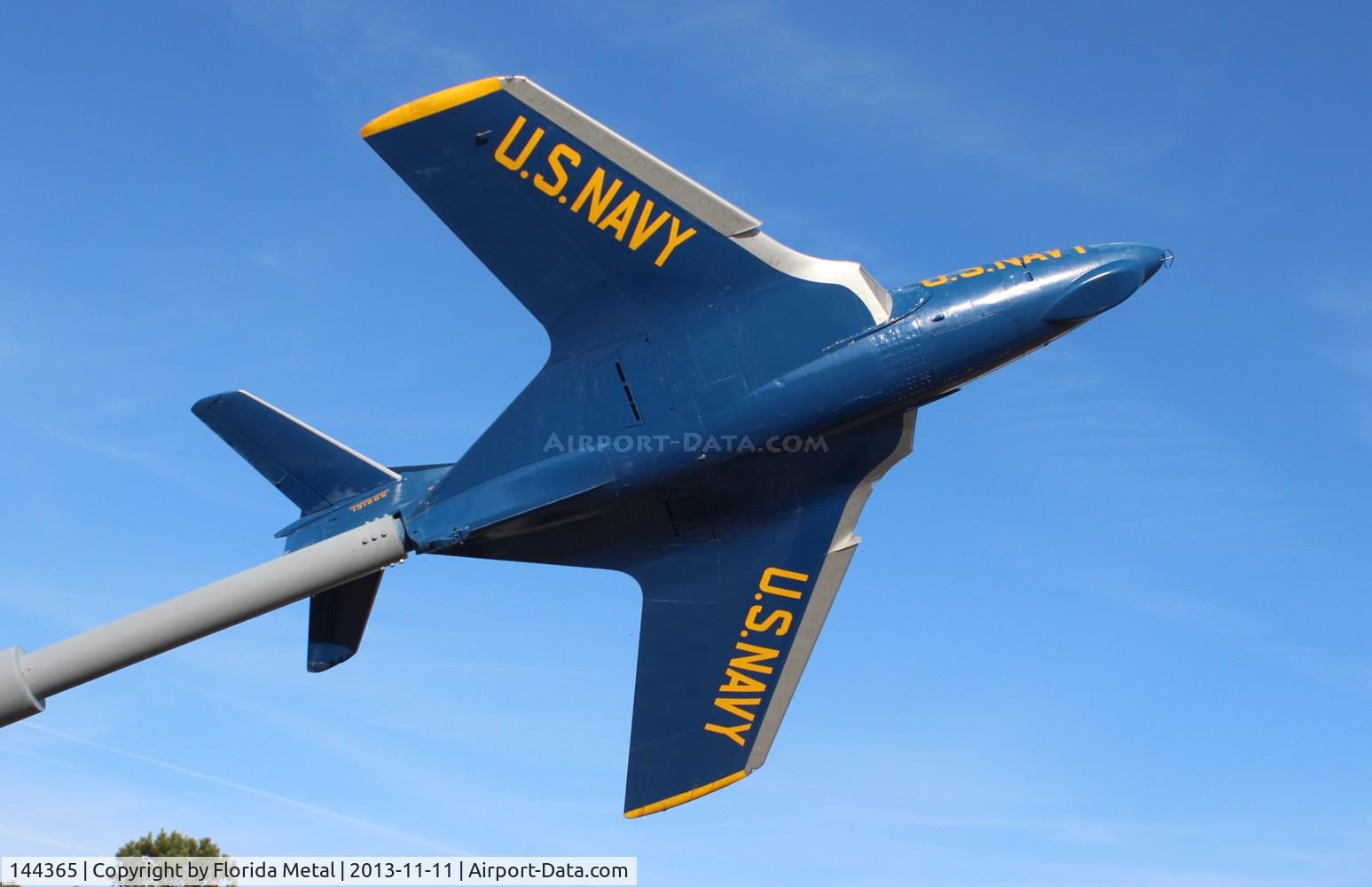 144365, Grumman F9F-8 Cougar C/N Not found 144365, F9F-8 Cougar in Blue Angels colors on display at the Florida Welcome Center on I-10 in Pensacola