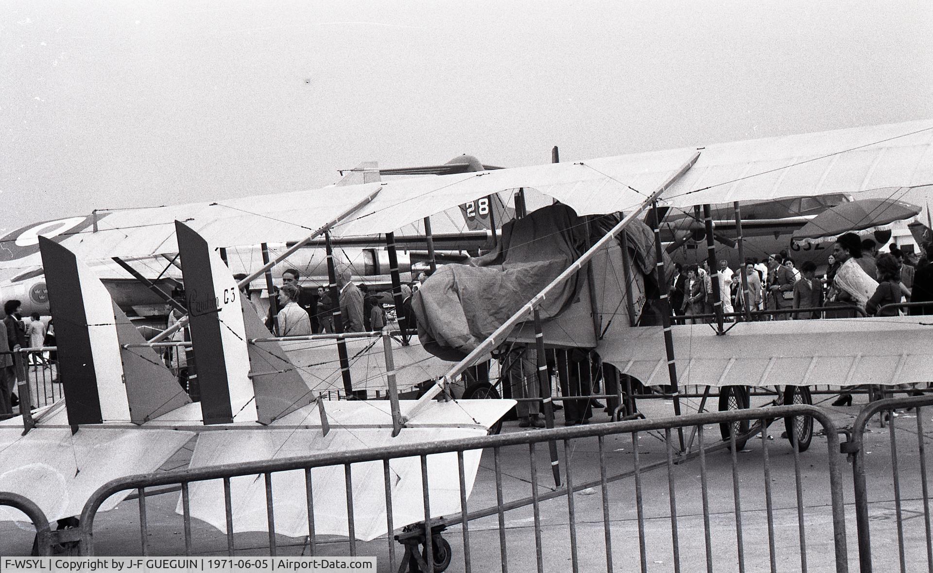 F-WSYL, 1971 Caudron G.3 C/N 01, On display at 1971 Paris-Le Bourget Airshow; il will be registrated F-PSYL on 1971-09-07.