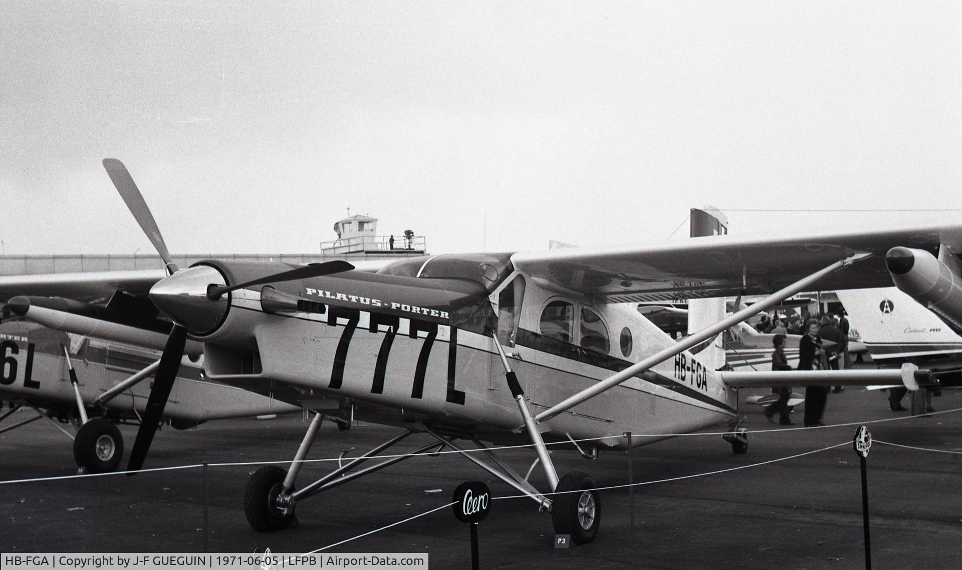 HB-FGA, 1971 Pilatus PC-6/B2-H2 Turbo Porter C/N 726, On display at 1971 Paris-Le Bourget Airshow (Pilatus demonstrator from 1971-05 to 1974-10-01)