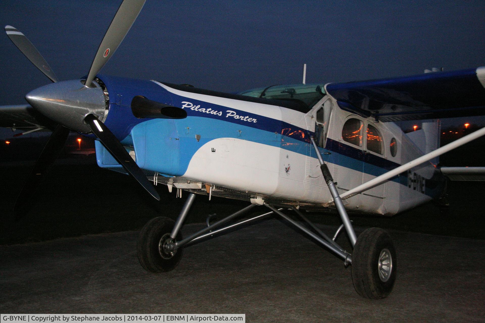 G-BYNE, 1967 Pilatus PC-6/B2-H4 Turbo Porter C/N 631, First arrival at EBNM today 07.03.14 to replace OO-NAC crashed last year