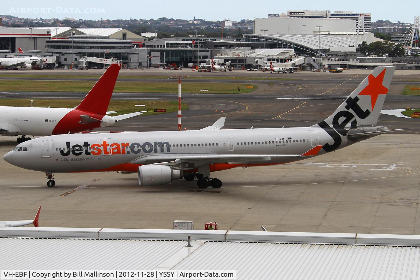 VH-EBF, 2007 Airbus A330-202 C/N 853, taxiing to gate