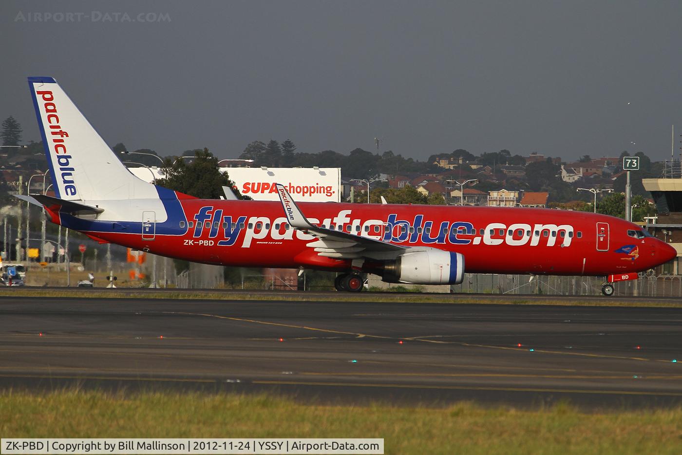 ZK-PBD, 2004 Boeing 737-8FE C/N 33996, taxiing from 34L