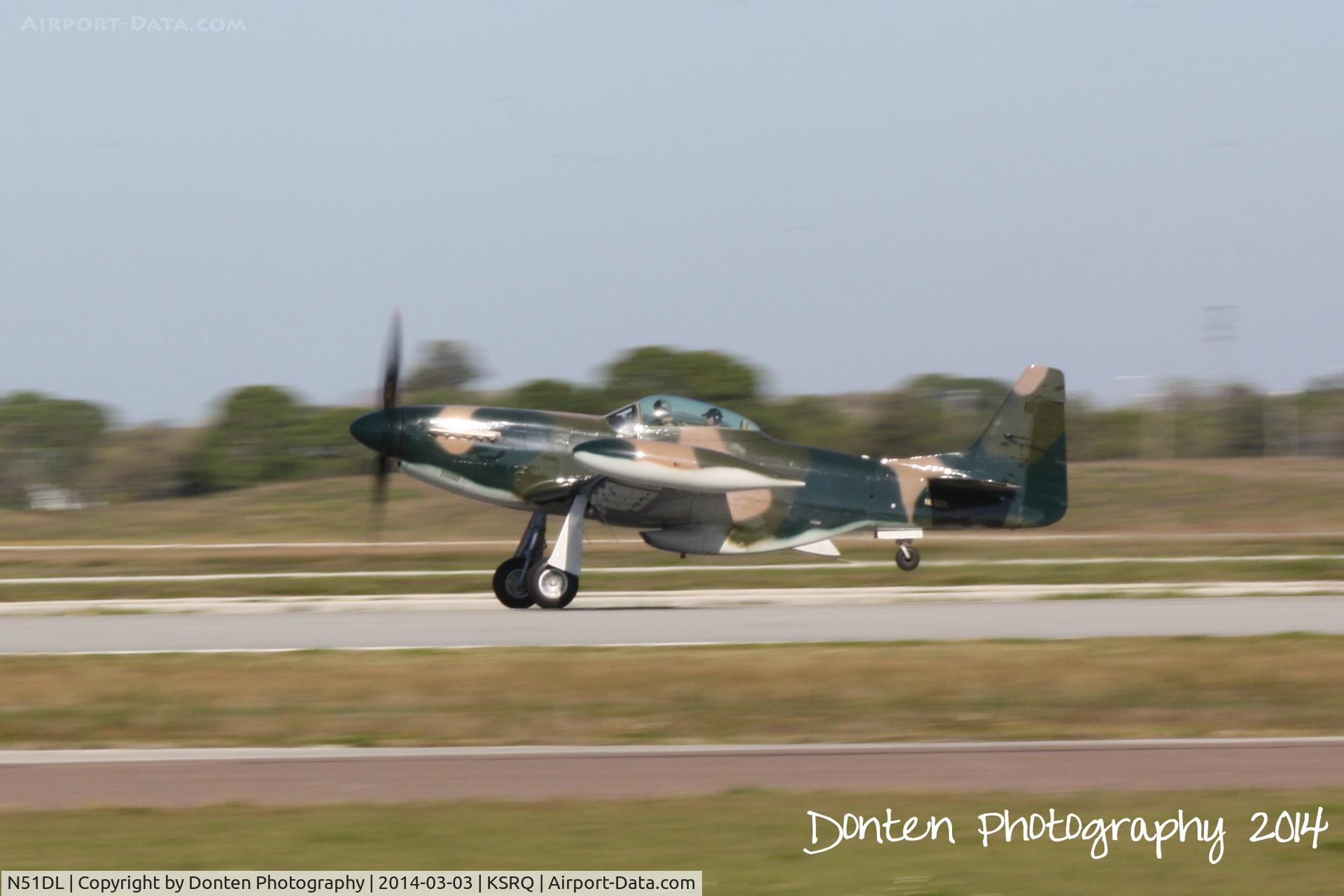 N51DL, 1944 North American P-51D Mustang C/N 26890, P-51 Mustang (N51DL) departs Sarasota-Bradenton International Airport