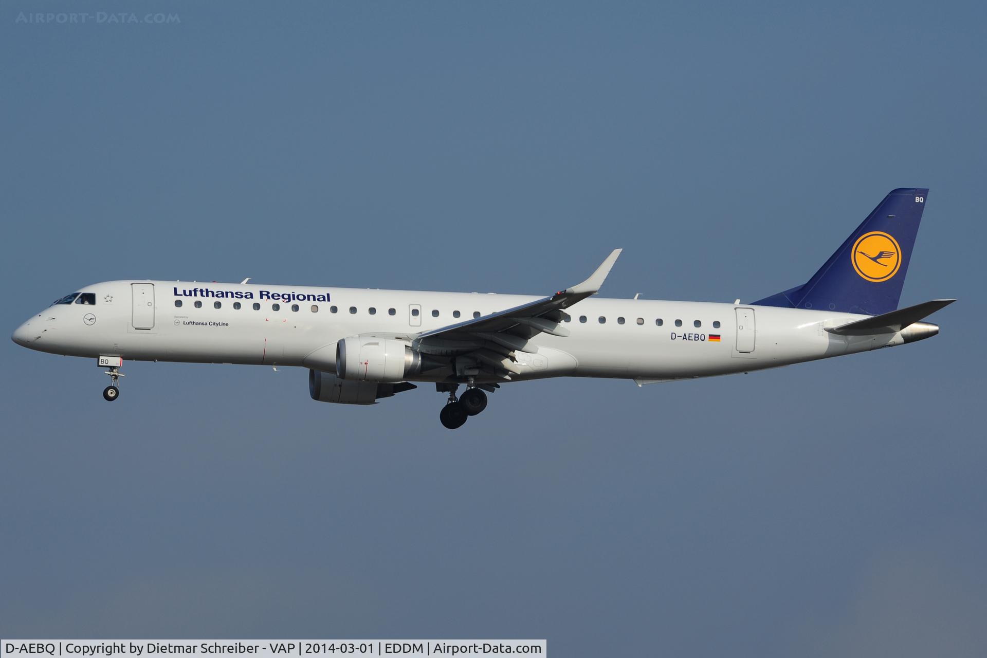 D-AEBQ, 2012 Embraer 195LR (ERJ-190-200LR) C/N 19000555, Lufthansa Embraer 195