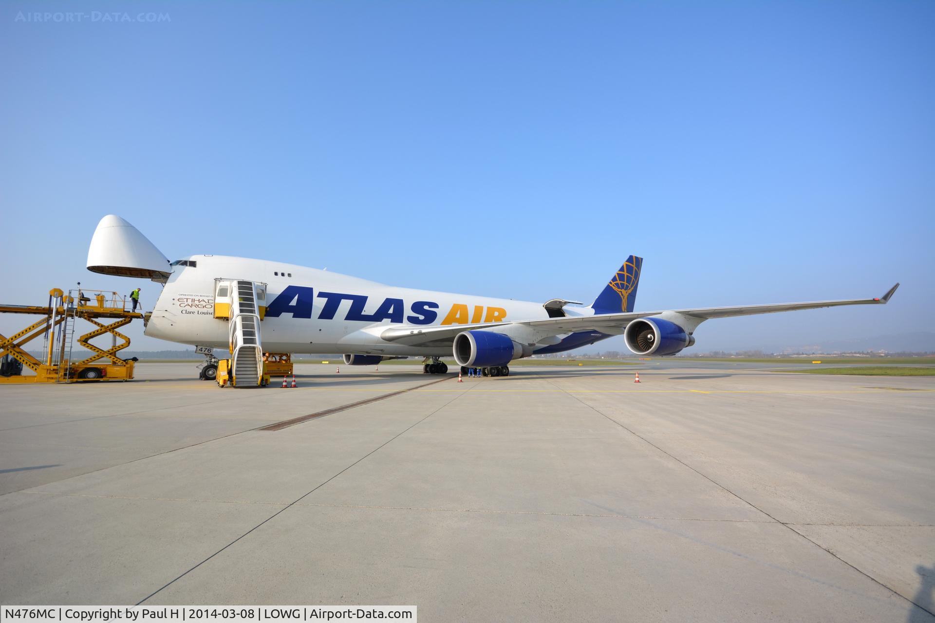 N476MC, 1999 Boeing 747-47UF C/N 29256, B-747F from AtlasAir unloading planes for RedBull AirRace at LOWG