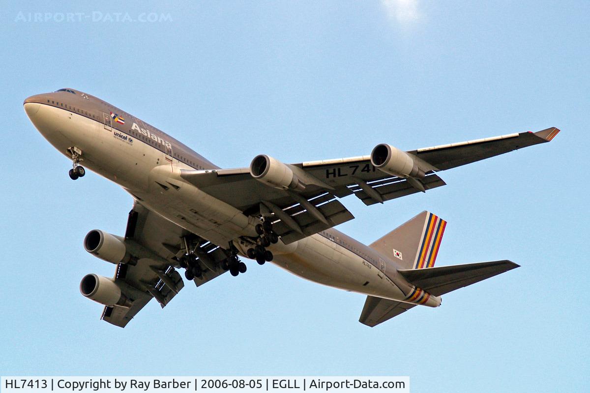 HL7413, 1991 Boeing 747-48ESF C/N 25405, Boeing 747-48EM [25405] (Asiana Airlines) Home~G 05/08/2006. On approach 27R.