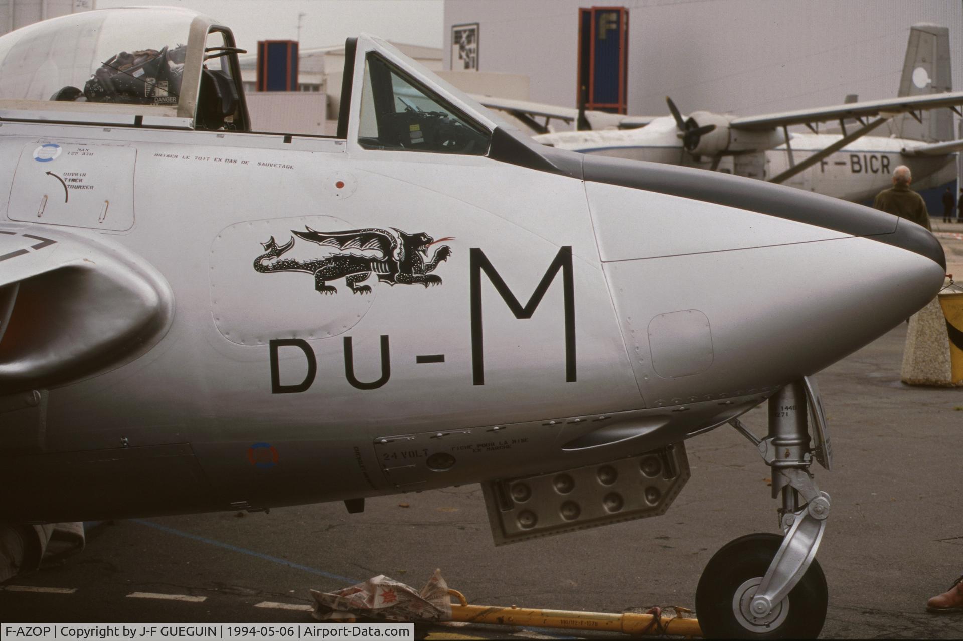 F-AZOP, De Havilland (FFA) Vampire FB.6 (DH-100) C/N 701, On display at Paris-Le Bourget Airport (1er Salon de l'Aviation Ancienne), painted as a French Air Force Vampire FB.51 in EC 2/2 