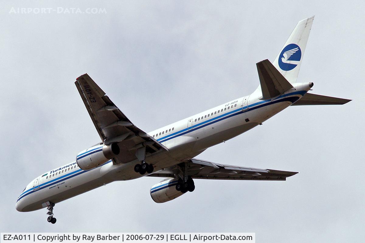 EZ-A011, 1996 Boeing 757-22K C/N 28336, Boeing 757-22K [28336] (Turkmenistan Airlines) Home~G 29/07/2006. On approach 27R.