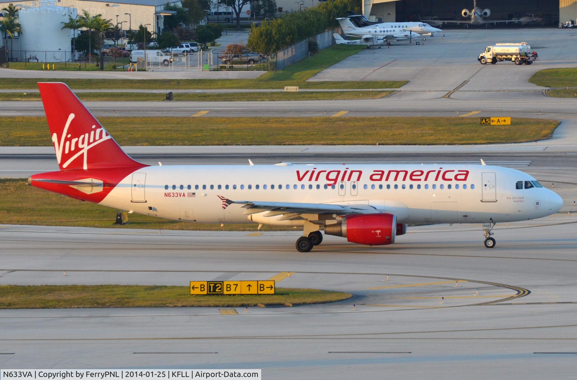N633VA, 2007 Airbus A320-214 C/N 3230, Virgin America early evening flight to California.
