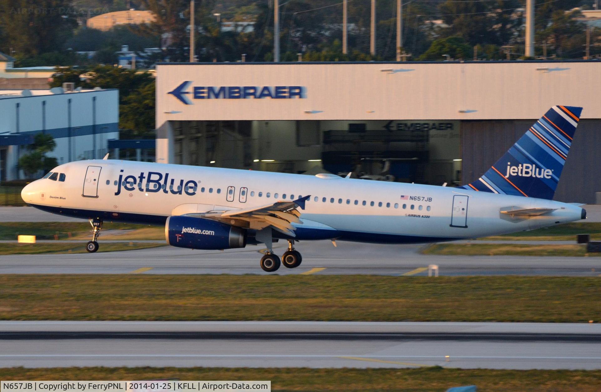 N657JB, 2007 Airbus A320-232 C/N 3119, Jetblue A320 landing early evening