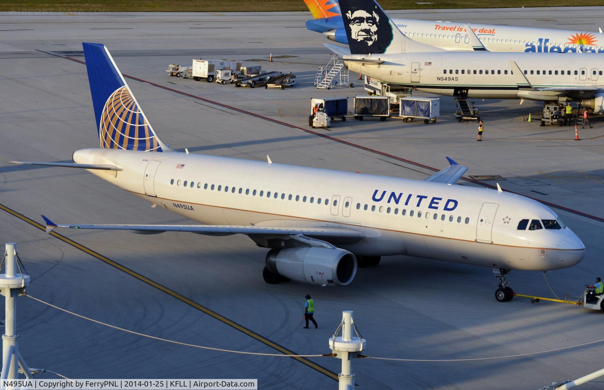 N495UA, 2002 Airbus A320-232 C/N 1842, United A320 push-back from gate