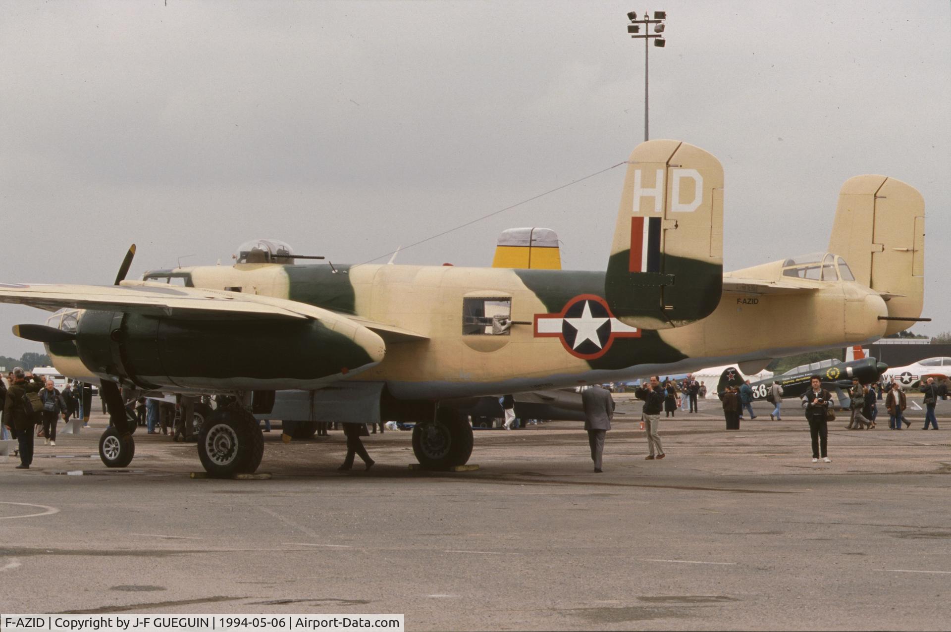 F-AZID, 1945 North American B-25J Mitchell Mitchell C/N 108-47562, On display at Paris-Le Bourget Airport (1er Salon de l'Aviation Ancienne), painted as an aircraft (probably a B-25H) of the 15th US Army Air Force in Tunisia in 1943.