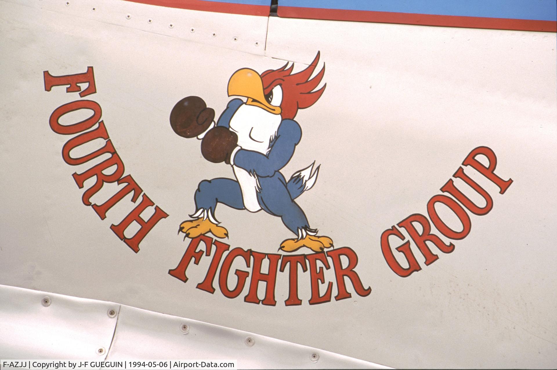 F-AZJJ, 1944 North American P-51D Mustang C/N 122-41046, On display at Paris-Le Bourget Airport (1er Salon de l'Aviation Ancienne, 1994), painted with serial 44-74832/code GA-N.