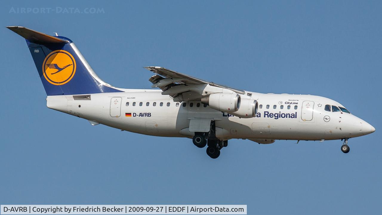 D-AVRB, 1994 British Aerospace Avro 146-RJ85 C/N E.2253, on final RW07R