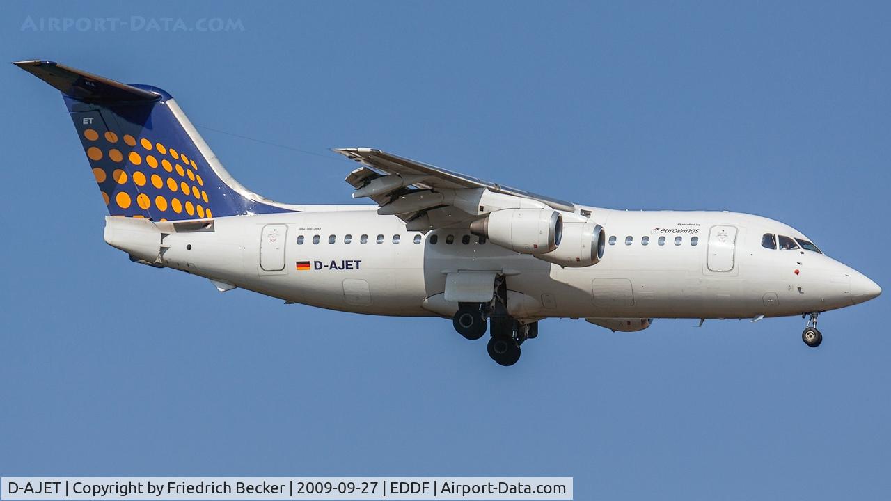 D-AJET, 1991 British Aerospace BAe.146-200 C/N E2201, on final RW07R