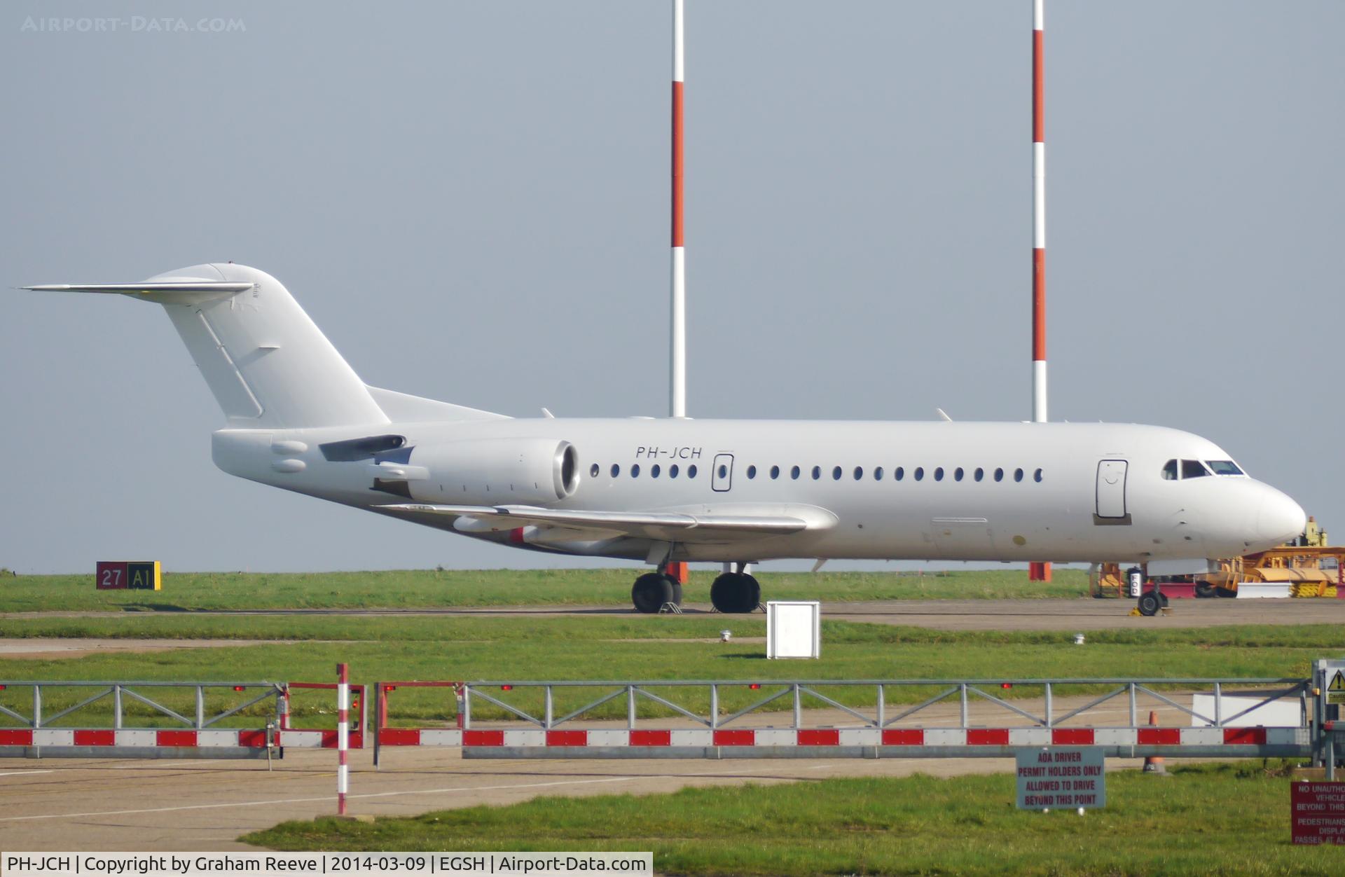 PH-JCH, 1994 Fokker 70 (F-28-0070) C/N 11528, Parked at Norwich after a re-spray.