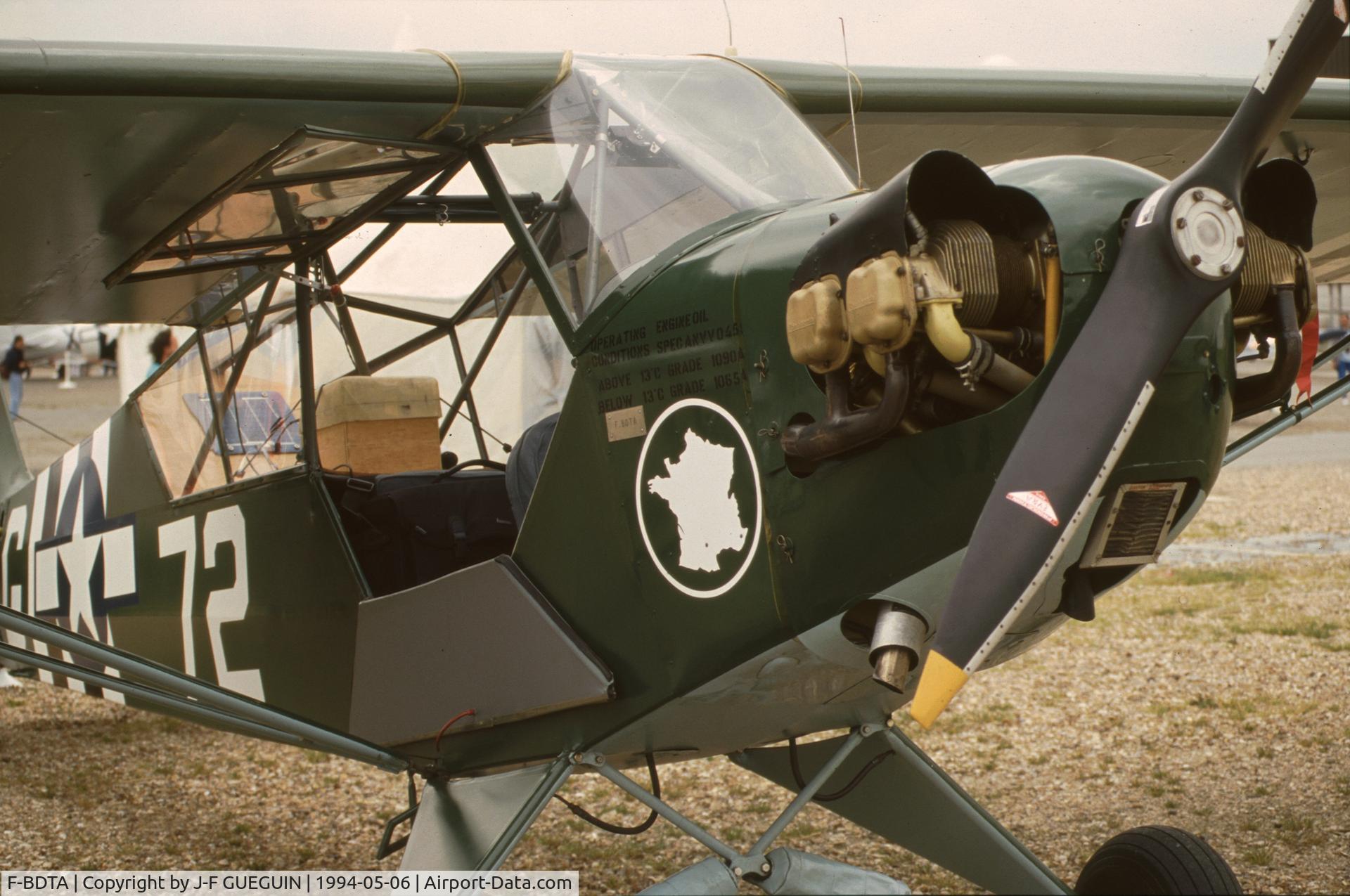F-BDTA, Piper J3C-65 Cub Cub C/N 10174, On display at Paris-Le Bourget Airport (1er Salon de l'Aviation Ancienne, 1994) painted as L-4A with USAAF serial number 42-36630 and code 72-G.