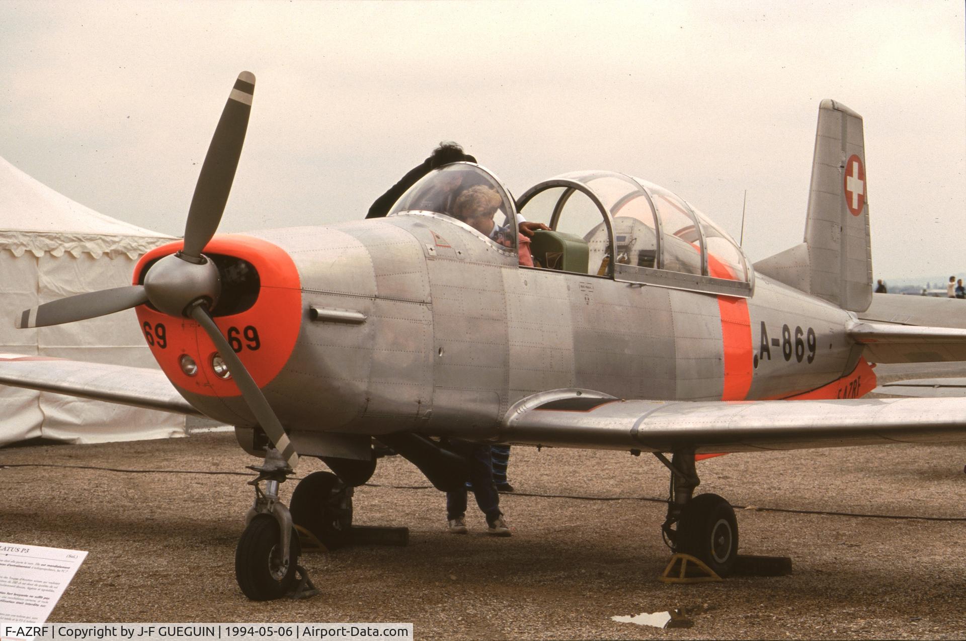 F-AZRF, Pilatus P3-05 C/N 507-56, On display at Paris-Le Bourget Airport (1er Salon de l'Aviation Ancienne, 1994), ex-Swiss Air Force serial A-869.