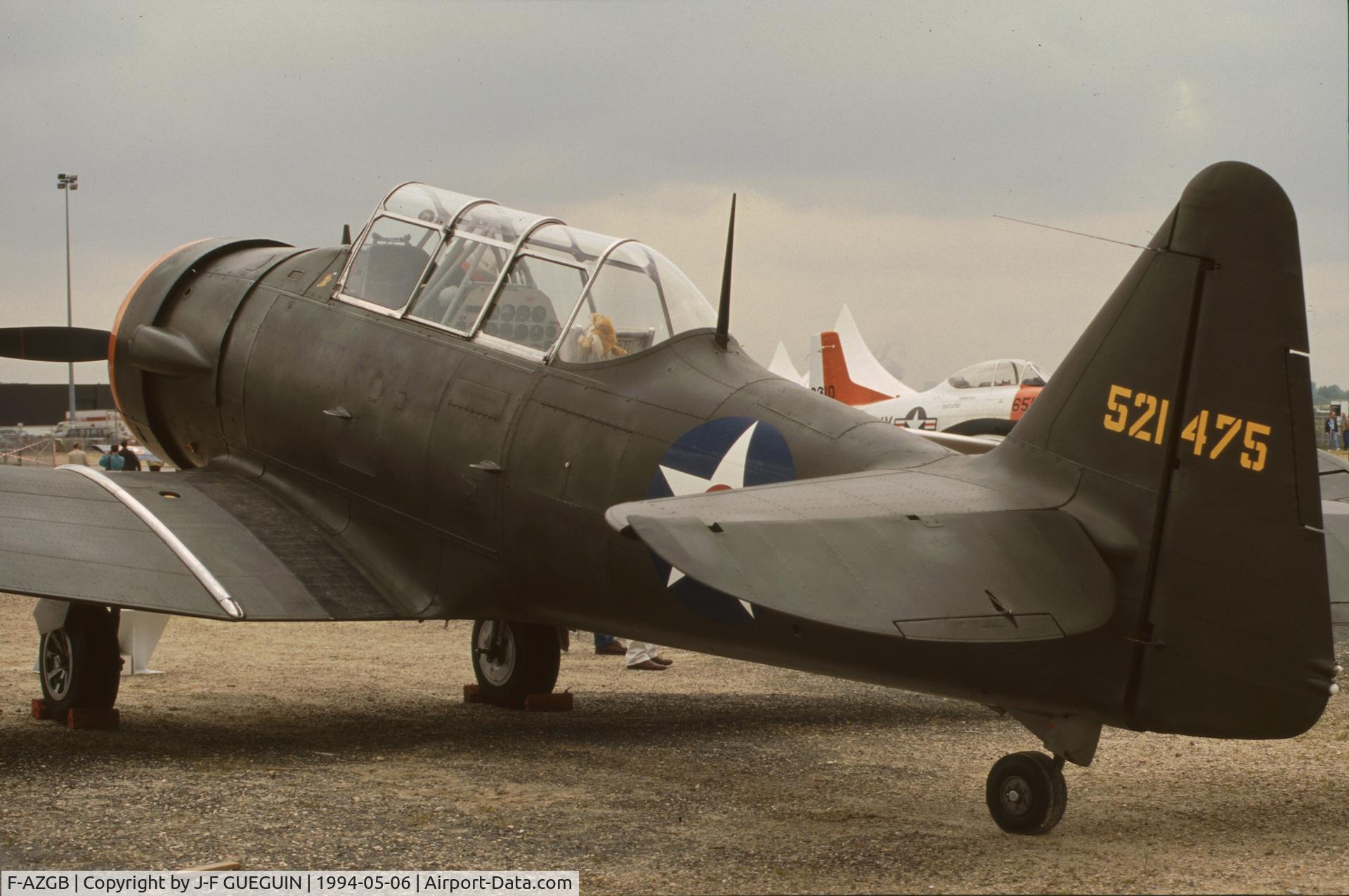 F-AZGB, Canadian Car & Foundry Harvard Mk.4 C/N CCF4-175, On display at Paris-Le Bourget Airport (1er Salon de l'Aviation Ancienne, 1994), ex-RCAF serial 20384 built in 1952, painted with false USAF serial 521475.