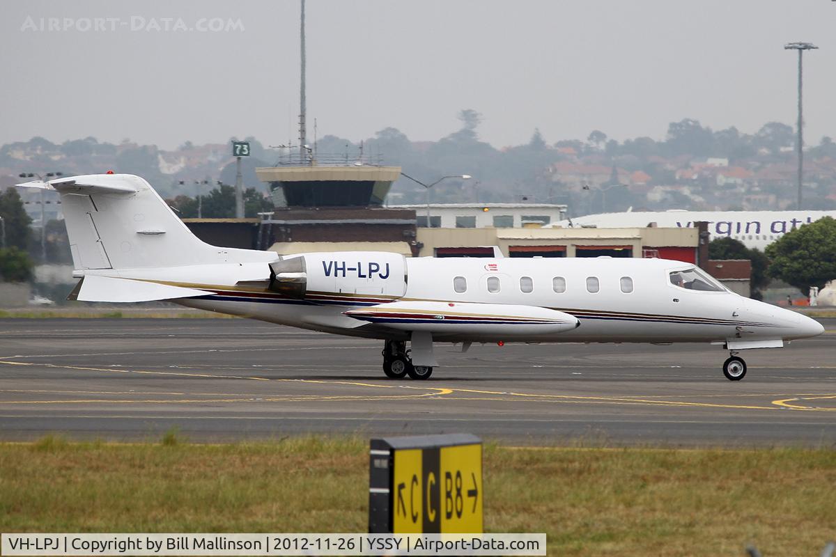 VH-LPJ, 1984 Gates Learjet 35A C/N 593, taxiing from 16L