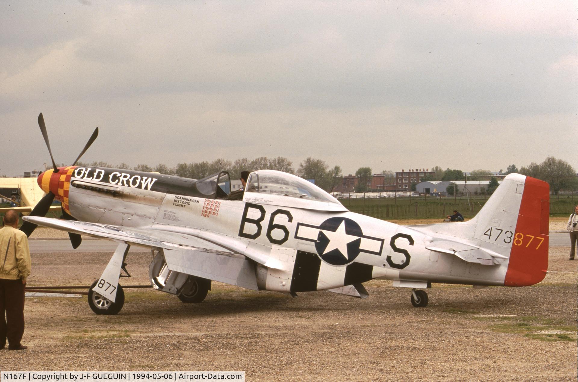 N167F, 1944 North American P-51D Mustang C/N 122-40417, P-51D-25-NA, c/n 122-40417, serial 44-73877, on display at Paris-Le Bourget Airport (1er Salon de l'Aviation Ancienne, 1994).
