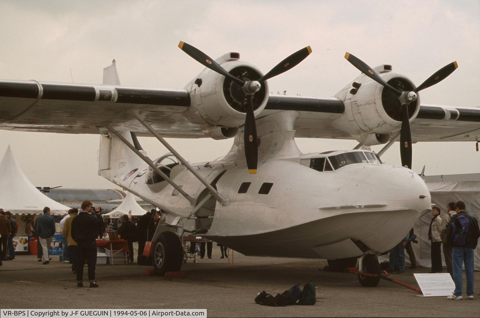VR-BPS, 1944 Consolidated PBY-5A Catalina C/N 1997, On display at Paris-Le Bourget Airport (1er Salon de l'Aviation Ancienne, 1994); this 28-5ACF model (US Navy PBY-5A BuAer 46633) is painted as RCAF 9754.